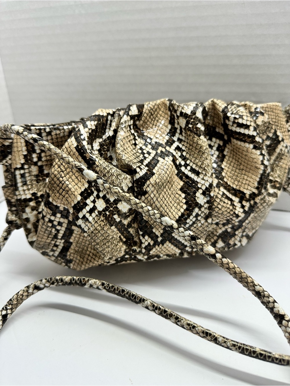 Worthington Python-Print Gathered Crossbody in Beige and Black